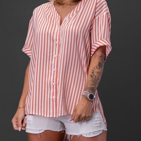 Byegreis Alondra Oversized Stripe Blouse Pink white - Picture 2 of 6